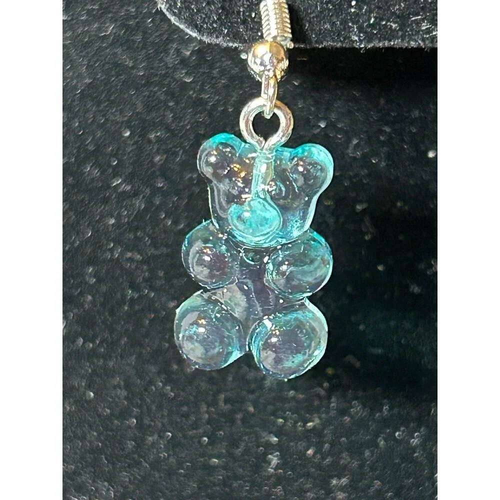 Blue Acrylic Gummy Bear Earrings - Picture 2 of 3